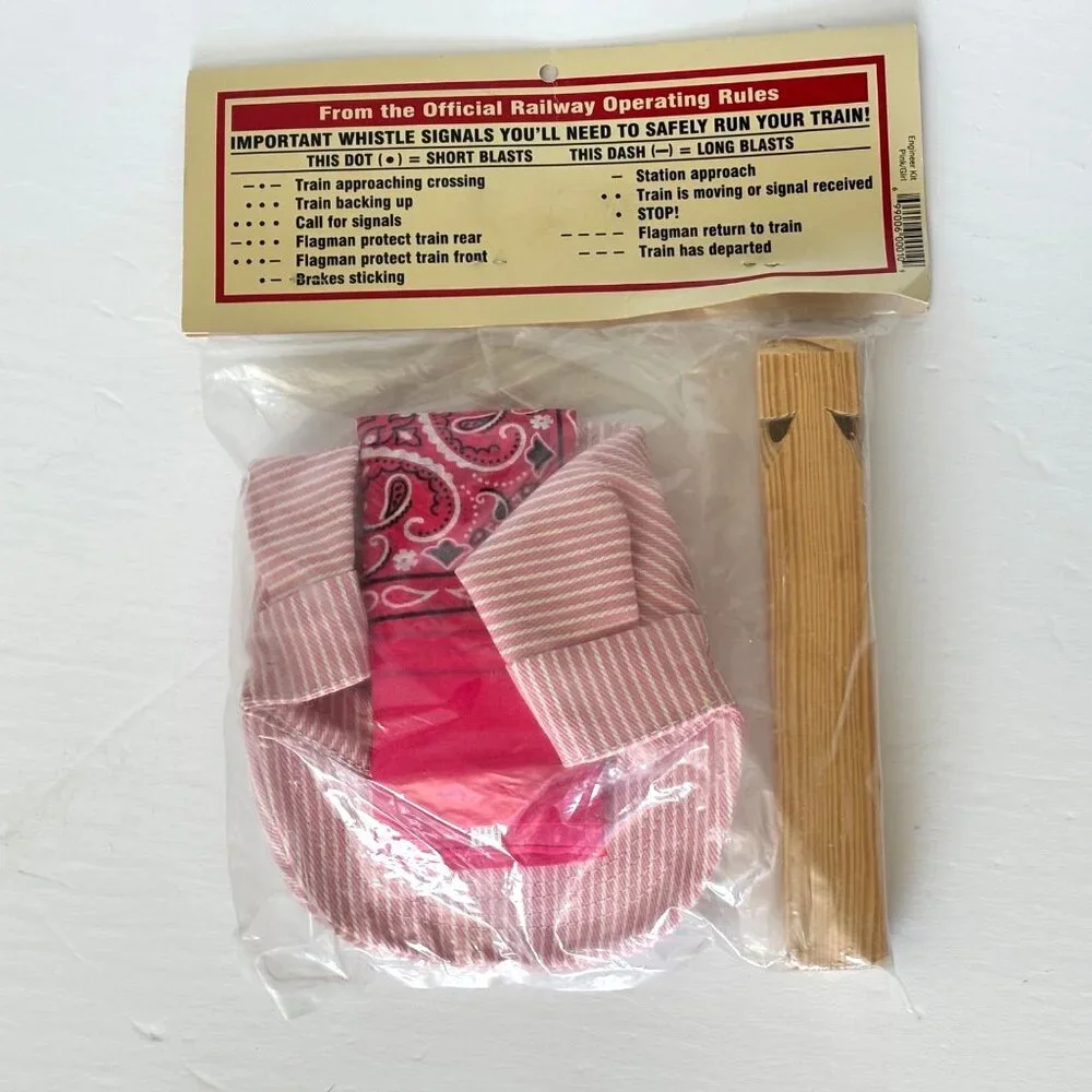 Vtg Lil Engineer Kit Girl Train Whistle Engineers Cap Bandana‎ Pink Girl New